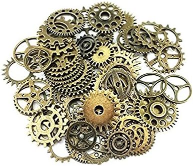 100g Assorted Retro Style Antique Steampunk Gears Charms Pendant Clock Watch Wheel Gear for Crafting DIY Jewelry Making Accessories (bronze)