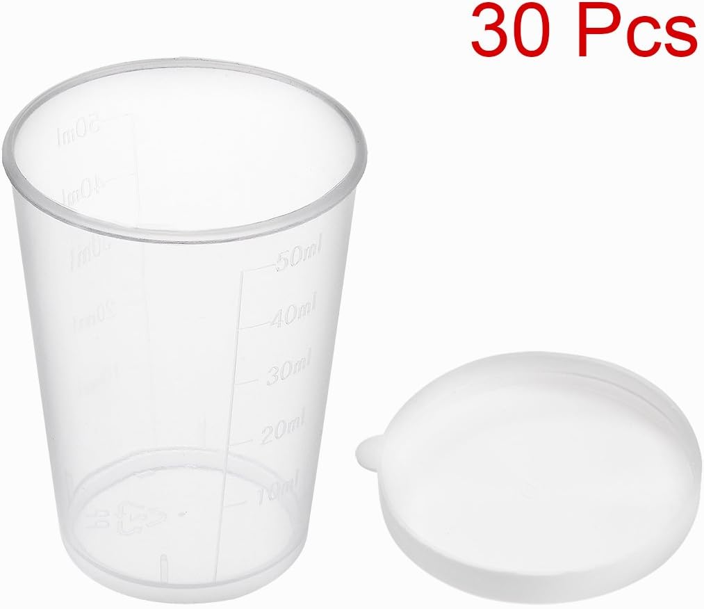 sourcingmap Measuring Cup 50ml Plastic Graduated Beaker Transparent with Lid for Lab Kitchen Liquids 30pcs - Image 4