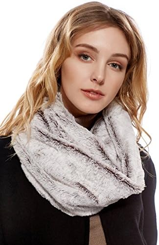 Ladies Snood Faux Fur Stole Reversible Shawl Infinity Wrap Scarf Fashion Scarves (Brown, White)