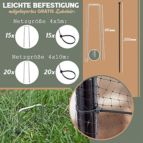 Teichnetz, Gartennetz, Vogelschutz-Netz, Pool Netz, Obstbaumnetz, Vogelabwehr-Netz, Laubnetz, Witterungs- & UV-beständig, robust, 15x Erdhaken & 15x Kabelbinder (4 x 5m) – Bild 8