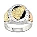 Black Hills Gold Jewelry Men's 925 Sterling Silver Howling Wolf Onyx Stone Ring, 10k Yellow Gold, 12k Green and Rose Size 11