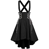 DRESSFO Women’s Gothic Lace Up Suspender Skirt – Crisscross Strap A-Line Midi Skirt with Zipper