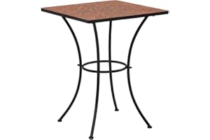 vidaXL Bistro Table, Terracotta, 23.6" - Powder-Coated Iron Frame and Ceramic Mosaic Tabletop, Compact Square Design for Indoor Use, Balcony or Garden Coffee Table