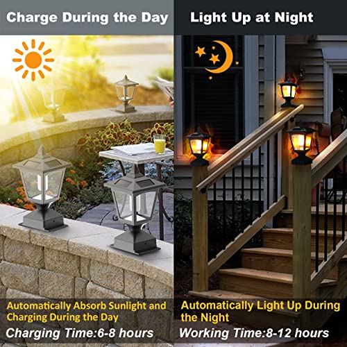 Solar Post Flame Light, Outdoor Deck Fence Post Cap Top LED Light wih