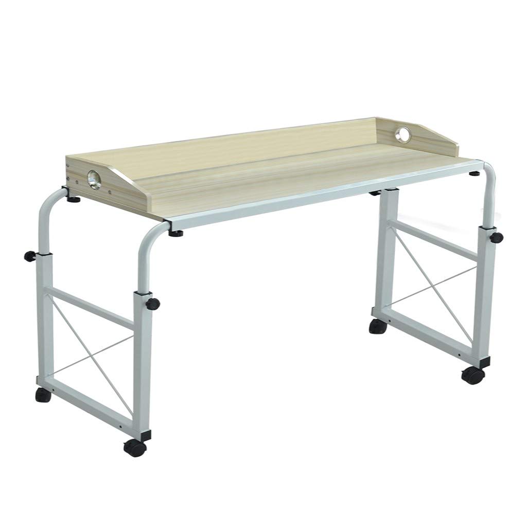 Overbed Table, White Portable Laptop Table with Wheels