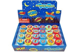 TINYMILLS Tiny Mills 24 Pcs Superhero Assorted Stamps for Kids Self Ink Stamps (12 Different Designs) Superhero Birthday Party, Superhero Party Favors, Goody Bag Filler Treats, Classroom Rewards Teacher Stamps