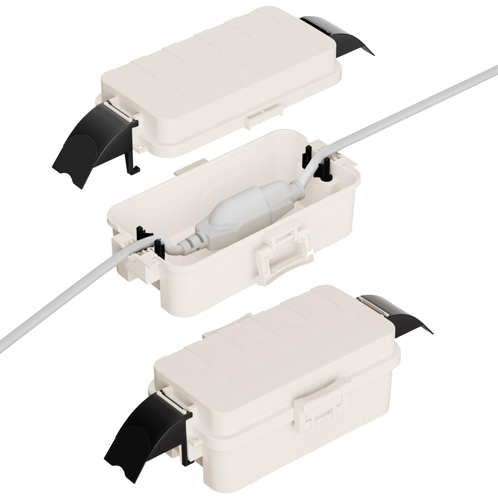 Photo 1 of Flemoon [2 Pack] Small Outdoor Electrical Box Waterproof w/Detachable Shield Covers, IP55 Extension Cord Cover for Plug, Outlet, Lights, Weatherproof Connection Box(Inner 5.9 x 3.2 x 1.8inch), White