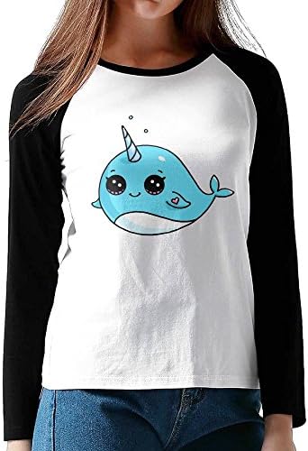 PWLLS Womens Adorable Big Eyes Uncorn Whale Fashion Raglan Long Sleeve T-Shirt Casual Blouse Tops Jersey Tee For Gym Yoga Sport Jogging Baseball Sweatshirt