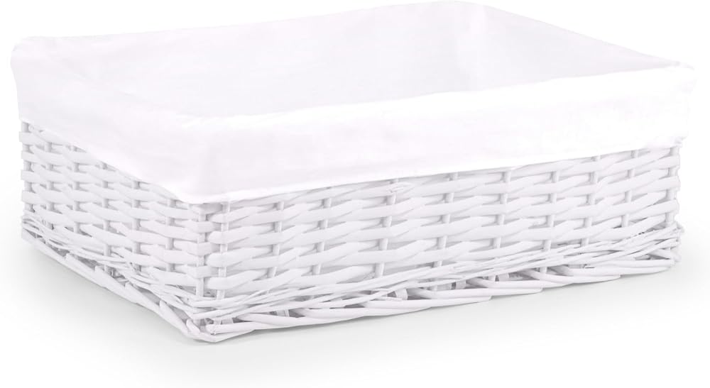 Woodluv New White Wicker Storage Basket With White Liner Large
