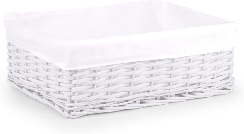 Woodluv New White Wicker Storage Basket With White Liner Large