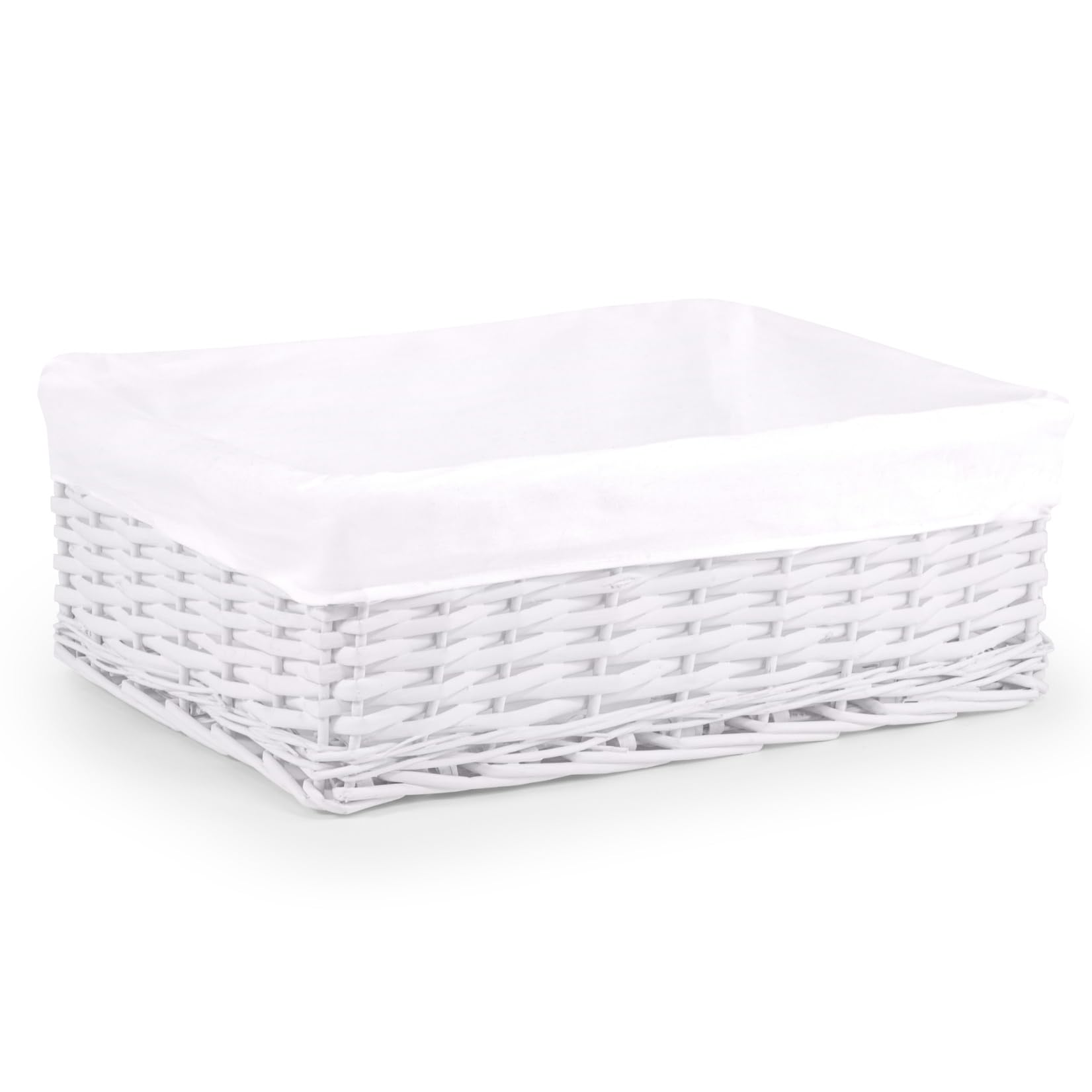 Woodluv New White Wicker Storage Basket With White Cloth Lining (Large)