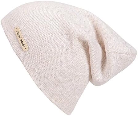 Trendy Warm Knit Beanie Chunky Stretchy Soft Caps for Men &amp; Women (White)