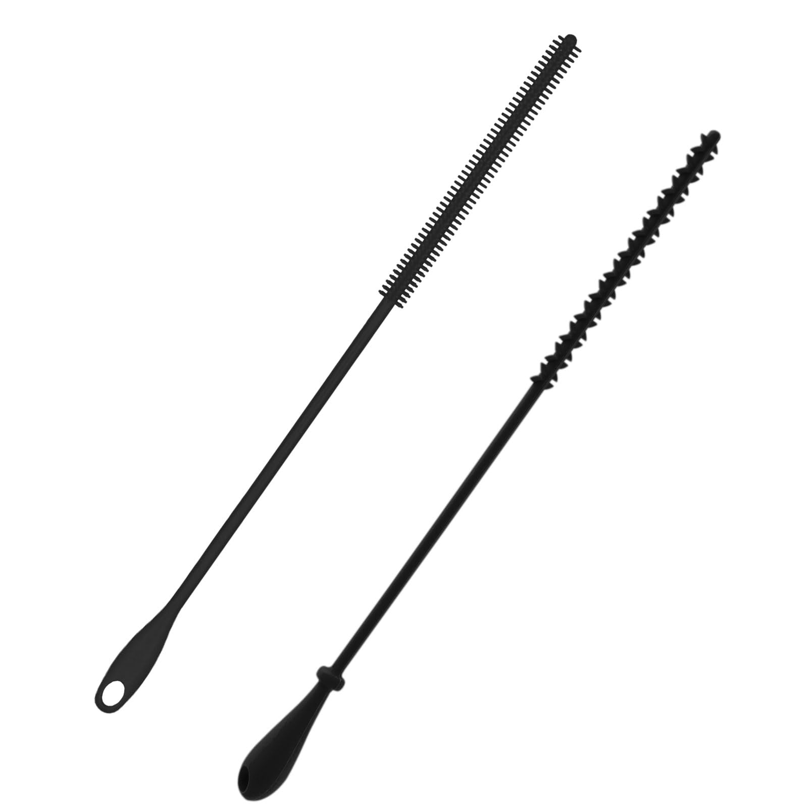 2pcs Silicone Straw Brush, 9.45 Inch Extra Long Drinking Cleaner - 2 Styles Reusable Water Bottle Bendable Pipe Crevice Cleaning Brushes for Straws (Black)