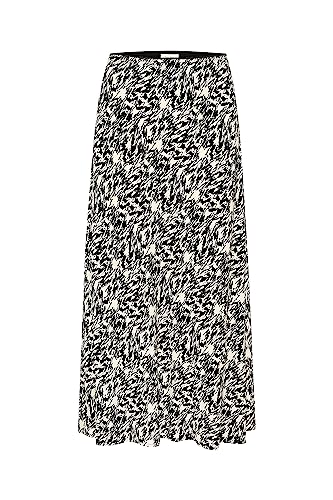 Part Two Women's Skirt Midi Length A-Line Fit Comfort Waist Impreso Fabric, Impresión de Textura Negra, 42 para Mujer