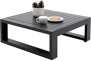 LebenLiebe Outdoor Side Table Patio Aluminum Square End Table for Bistro Cafe Patio Small Coffee Table with Slat Top,Grey Fra