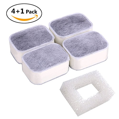 YOUTHINK Replacement Pet, 4Pcs Premium Cotton Activated Carbon and 1Pcs Foam Filters Ceramic Cat Water Fountain, White