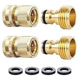 HQMPC Garden Hose Quick Connect Solid Brass Quick Connector Garden Hose Fitting Water Hose Connectors 3/4 inch GHT (2Sets) (2Female+2Male)