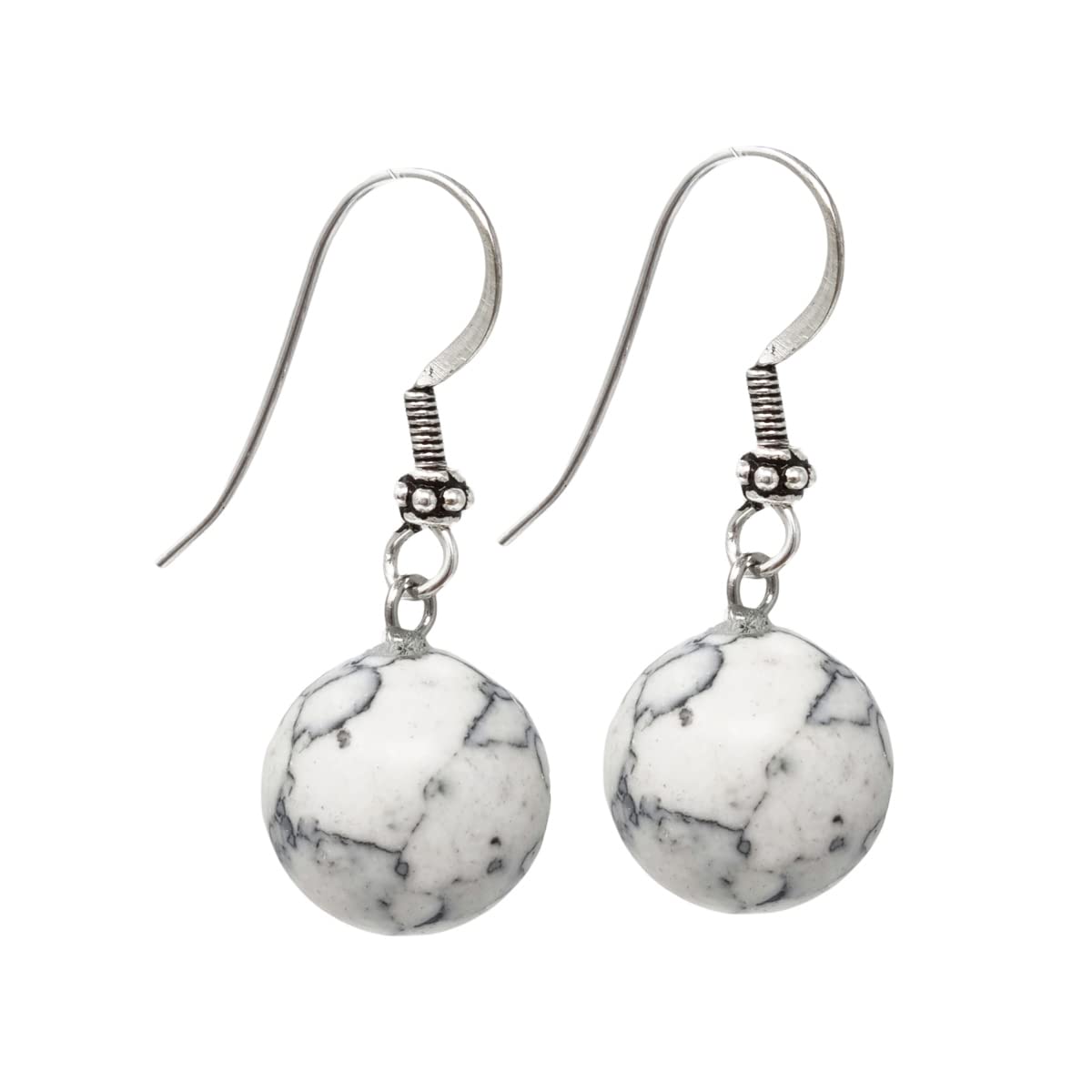 TreasureBay Classic 14mm Agate Gemstone Dangle Earrings, Womens Pierced Earrings - White Turquoise