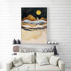 Framed Canvas Home Artwork Decoration Golden Abstract Style Canvas Wall Art for Living Room, Bedroom - 16x24 inches