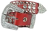 Belle Donne Women's Western Rhinestone Cowgirl Rodeo Horse Studded Belt - Red/XL