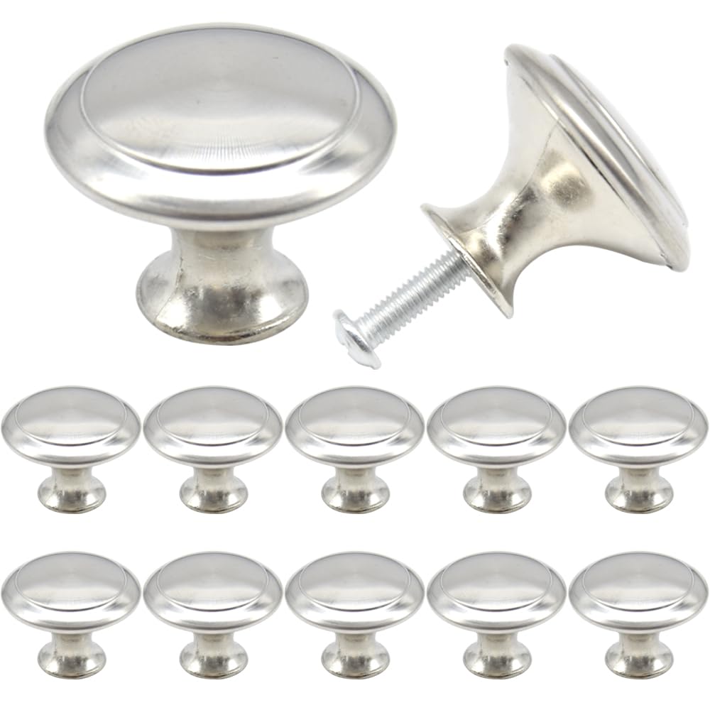 Yosawo 12 Pcs Vintage Cabinet Knobs Round Solid Knobs Handles with Screws for Cabinet, Wardrobe, Drawer, Bathroom Racks (30mm/Silver)