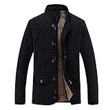 MADHERO Men's Warm Stylish Cotton Coat Stand Collar Plush Lining Winter Jacket(Black,M)