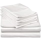 Mattress-Homes 6 Piece Queen Sheet Set, Hotel Luxury Collection, 100% Egyptian Cotton, 18 Inch Deep Pocket Fitted Sheet, Soft & Cool, Breathable Bedding with 4 Pillowcases in White Solid