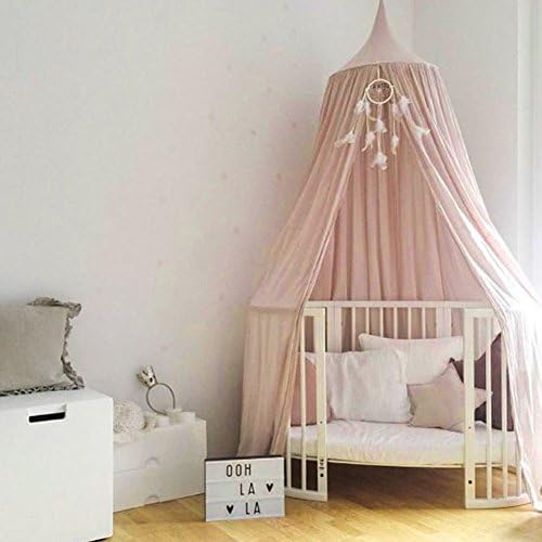 Princess Bed Canopy Mosquito Net for Kids Baby Crib, Round Dome Kids Indoor Outdoor Castle Play Tent Hanging House Decoration Reading nook Cotton Canvas Height 240cm / 94.9 inch (Pink)