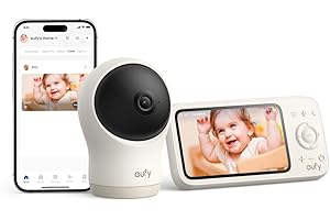 EUFY SECURITY eufy Baby Monitor C10 with 2K HD Camera, 4.5" 480p Display, 4× Zoom, Pan-Tilt, Night Vision, Hybrid Wi-Fi & No Wi-Fi Connection, 12 H Battery, Motion, Cry, Noises, Temperature Alters, 2-Way Talk, VOX