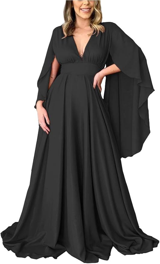 Blawhee Women's Open Back Cape Sleeve Prom Dresses Long V-Neck Evening Gowns at Amazon Womenâs 