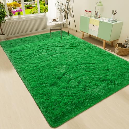 HOMORE Luxury Fluffy Area Rug Modern Shag Rugs for Bedroom Living Room, Super Soft and Comfy Carpet, Cute Carpets for Kids Nursery Girls Home, 5x8 Feet Green