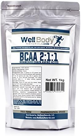 WellBodyNaturals Pure BCAA 2:1:1 (Branch Chain Amino Acids) Instantized Powder (1000 grams)