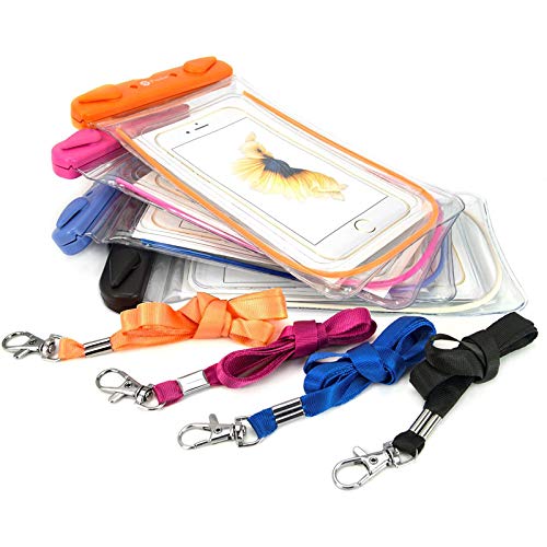 Waterproof Phone Pouch, 4 Pack F-color Clear Waterproof Phone Case Dry Bag Compatible for iPhone 13 12 Pro Max, 11, XS, XR, X, Galaxy S9+, S10, Google Pixel, Blue Black Orange Pink