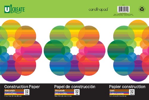 Ucreate 7618 Heavy Weight Construction Paper Tablet, 12" x 18", 32 Sheets, Assorted Colors, 65 lb.