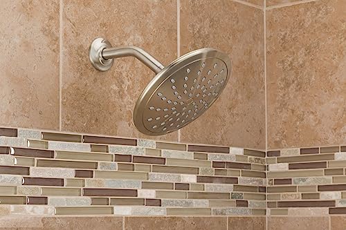 Moen Brushed Nickel 8-Inch Fixed Single Function Round Wide Rainshower Showerhead, 2.5 GPM, 6345BN