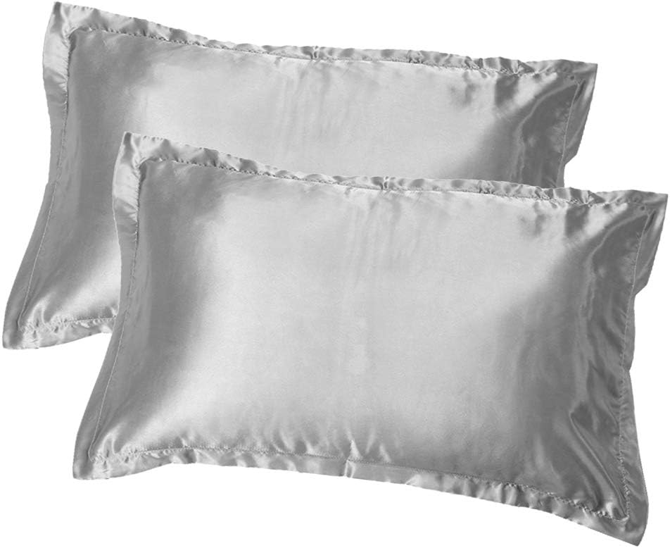 elfisheu Silk Pillowcases Queen Standard Size Satin Silk 54 cm*84 cm for Hair and Skin Hypoallergenic Both Sides for Hair Soft Breathable (Grey(21.2 * 33inch), 2PCS)