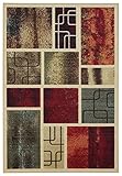 Anti-Bacterial Rubber Back AREA RUGS Non-Skid/Slip 3x5 Floor Rug | Contemporary Frame Boxes Indoor/Outdoor Thin Low Profile Living Room Kitchen Hallways Home Decorative Traditional Rug