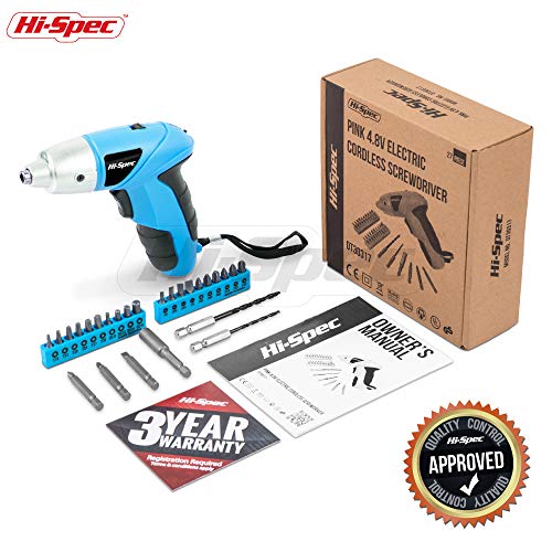 HI-SPEC Kleiner Akkuschrauber in Blau mit wiederaufladbarem 4,8-V-Akku und LED-Licht. 26-teiliges Zubehör – Für jeden… – Bild 8