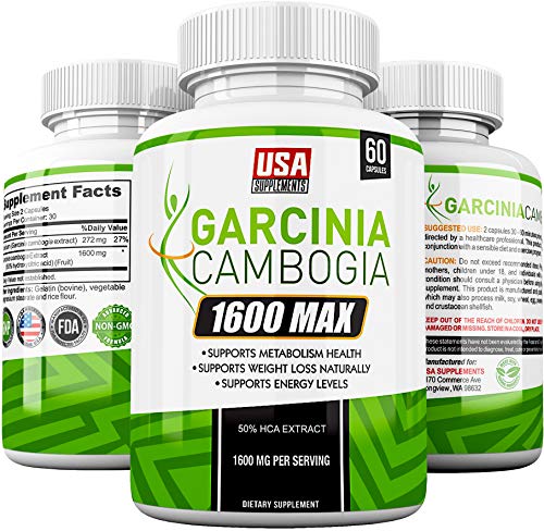 Garcinia Cambogia Weight Loss Capsules (100% Money Back Guarantee) 1600mg Extra Strength | Diet Pills That Work Fast for Women & Men | Appetite Suppressant, Carb Blocker, Hunger Suppression