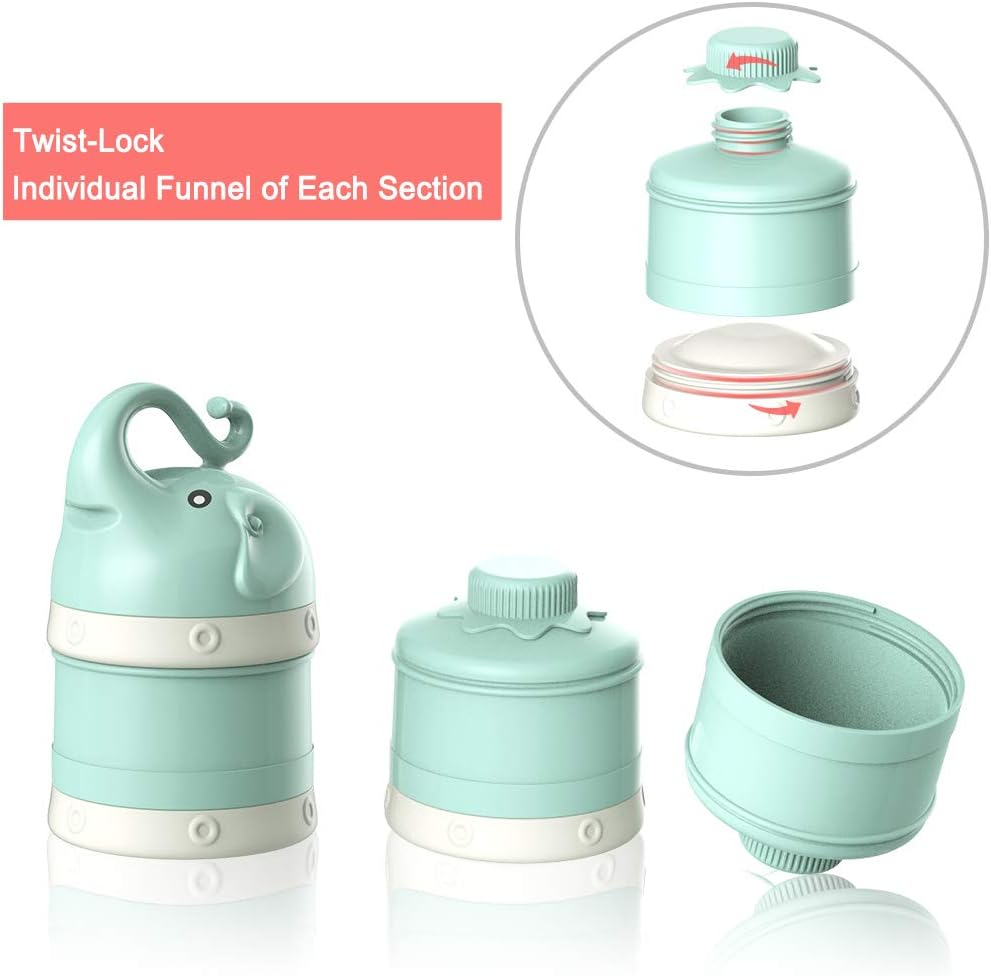 ORIY Baby Milk Powder Formula Dispenser,Large Capacity，Non-Spill Twist-Lock Stackable Milk Powder Formula Container and Snack Storage for Travel,Powder Leakage Free,BPA Free,3 Compartment，Green: Kitchen & Dining