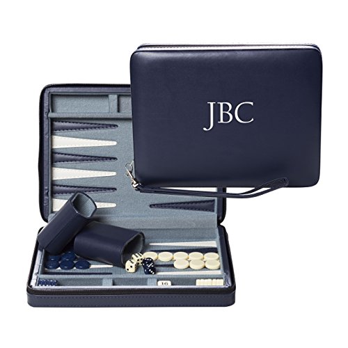 WE Games Custom Monogrammed Blue Magnetic Backgammon Set with Carrying Strap Travel Size