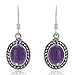 925 Oxidized Sterling Silver Purple Amethyst Gemstone Oval Rope Edge Dangle Hook Earrings 1.3