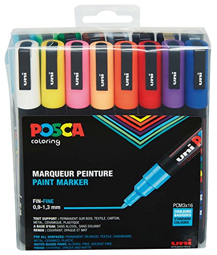 Posca Acrylic Paint Marker Set 16-Color Fine,Multicolor