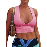 AEPEBO Sexy Crop Tops for Women Deep V Neck Back Cutout Sleeveless Plunge Racerback Tank Cropped Top