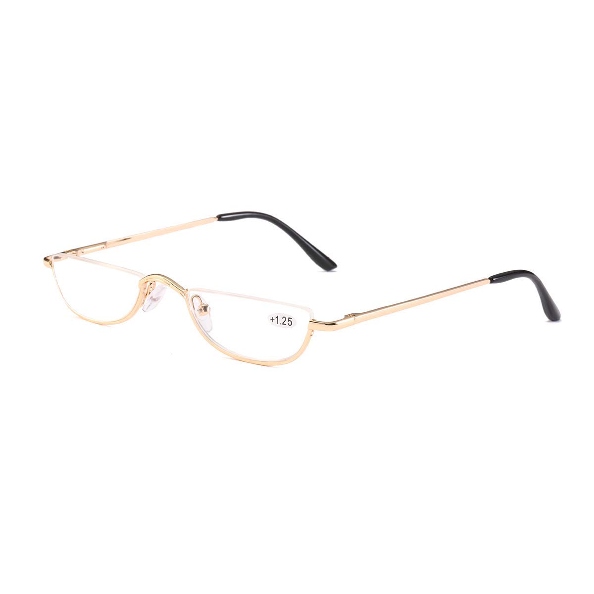 Half Frame Reading Glasses Spring Hinges for Men Women Slim Half Moon Lens Readers Metal Semi Rimless Eyewear(Gold，+1.5)