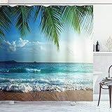 Ambesonne Palms Ocean Tropical Island Beach Decor Maldives High Resolution Photography Home Postcard Decor Bathroom Textile Leisure Traveler Explorer Print Fabric Shower Curtain