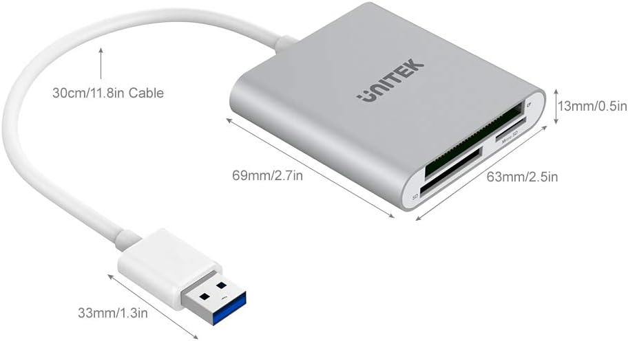 Unitek SD Card Reader USB 3.0 3 Port Memory Card Reader Writer Compact Flash Card Adapter for CF/SD/TF Micro SD/Micro SDHC/MD/MMC/SDHC/SDXC UHS-I Card for Windows & Mac - Aluminum: Computers & Accessories