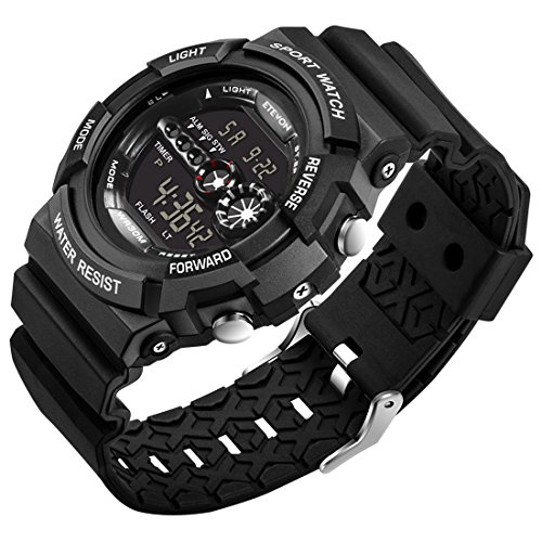 ETEVON Mens' 'Batman' Waterproof Digital Wrist Watch Alarm LED Light