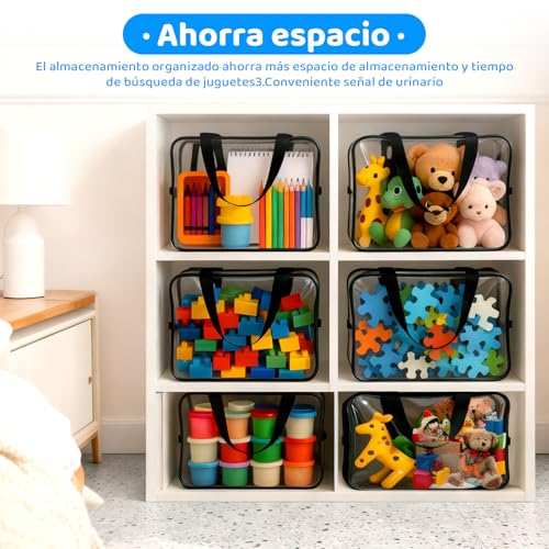 8 Paquetes De Bolsas Grandes Para Juguetes Con Etiquetas, bolsas con Etiquetas y Cremallera de Metal, Bolsa organizadora de juguetes de plástico transparente reutilizable (Negro, Large)