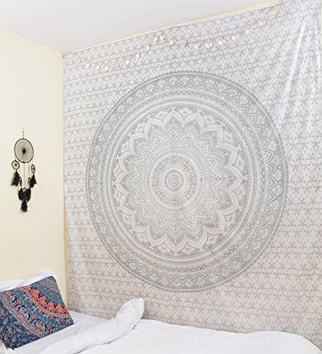 Silver Ombre Mandala Tapestry Unique Collection By Rawyal Crafts , Hippie Wall Hanging Tapestries ,Twin Mandala tapestry wall hanging ,Throw Bedspread